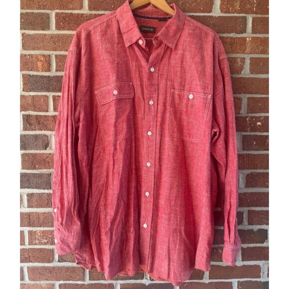 Orvis Red Hemp Cotton Button Shirt XL - Picture 1 of 11